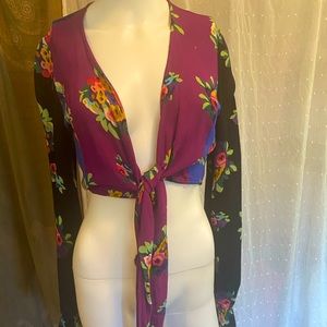 Betsey Johnson tie front floral print sexy top P